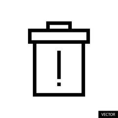 Poster - Trash can with exclamation mark, bin, delete button vector icon in line style design for website, app, UI, isolated on white background. Editable stroke. Vector illustration.