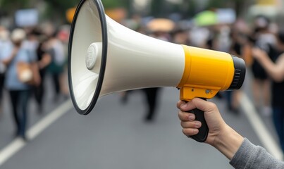 Creative Abstract Hand Holding Megaphone: Powerful Communication and Marketing Concept. Minimalist Composition for Advertising, Promotion, and Social Activism. Elegant Graphic Design Template with Cop