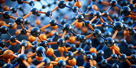 Molecular Network: An intricate 3D rendering of a molecule structure, with interconnected atoms forming a complex lattice. Perfect for scientific, medical, and technology themes. 