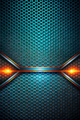Poster - Abstract Metal Grid with Blue and Orange Glows: A captivating abstract design featuring a dark metal grid with glowing blue and orange elements. The blue wave with a subtle shine 