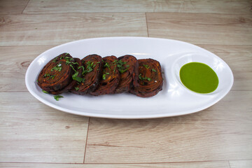 traditional indian food of Maharashtra tea time snack dish aluvadi or patra