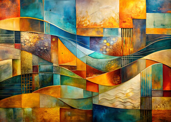 Poster - Symphony of Colors and Textures: Abstract masterpiece evokes emotions with vibrant hues and intricate layers.