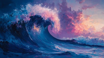 Canvas Print - Vibrant Ocean Wave Painting at Sunset