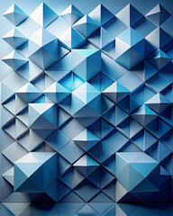 Poster - Blue Geometric Abstract Wall: A mesmerizing abstract background with a dynamic pattern of blue and white 3D geometric shapes, creating a sense of depth and intrigue.  The minimalist design evokes a fu