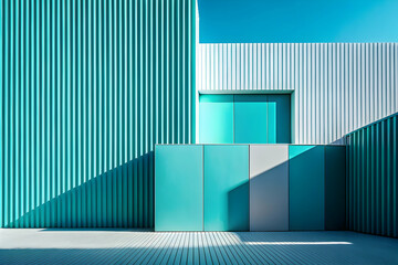 Wall Mural - Azure Architecture: Modern building bathed in sunlight, showcasing vibrant teal and white facade and minimalist design. 