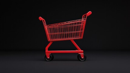 a red shopping cart with black wheels