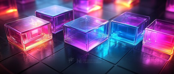 Aufkleber - Futuristic Glossy Squares with Vibrant Hues on Dark Background