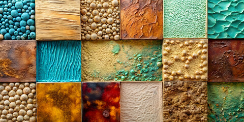 Poster - Textured Tapestry: A vibrant mosaic of diverse textures and colors, capturing the beauty of artistic expression and material exploration.