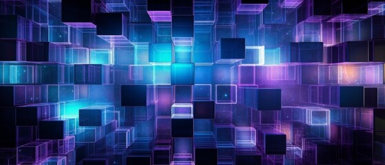 Poster - Futuristic Glossy Squares with Vibrant Hues on Dark Background