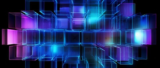 Poster - Futuristic Glossy Squares with Vibrant Hues on Dark Background