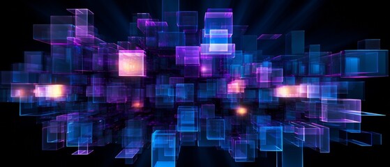 Poster - Futuristic Glossy Squares with Vibrant Hues on Dark Background