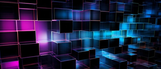 Poster - Futuristic Glossy Squares with Vibrant Hues on Dark Background