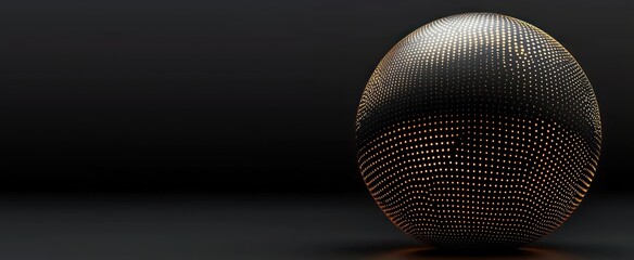 Black Basketball with Gold Metallic Line Design on dark Background. Futuristic sports concept. Close-up isolated sphere ball with dots. View front. 3D rendering