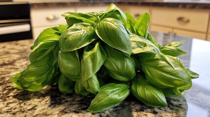 Wall Mural - Fresh Basil Bunch on a Kitchen Counter