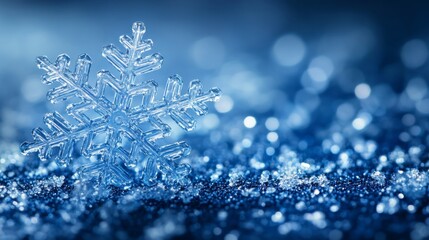 Poster - Crystal Clear Snowflake on Glittering Blue Background