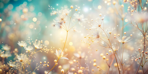Wall Mural - enchanted meadow: a dreamy and ethereal landscape unfolds, where delicate white wildflowers sway gen