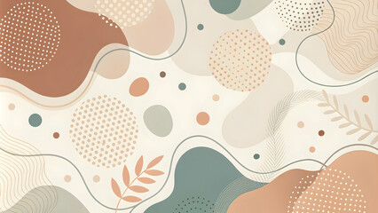 Poster - Serene Botanical Flow: Abstract pastel waves adorned with delicate foliage, offering a tranquil and organic design element. 