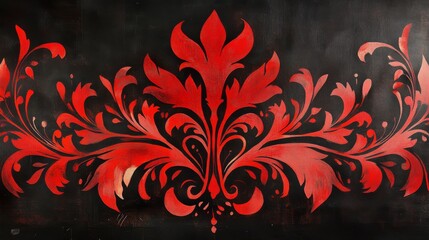 Poster - Ornate Red Flourish on Black Background