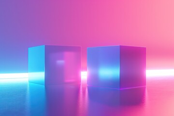 Canvas Print - Two cubes are floating in a blue and purple background