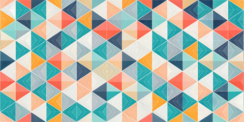 Poster - Geometric Rhapsody: A symphony of teal, yellow, and gray triangles dance across a canvas dotted with subtle patterns. 