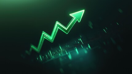 3d render chart arrow. Green flexible stock arrow up growth icon. Investment and financial growth concept. 3d render illustration on dark background. 3D Illustration