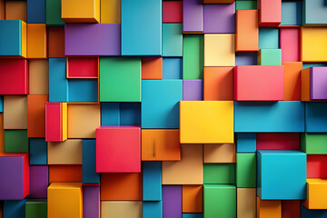 Poster - Colorful Cube Mosaic: A vibrant and playful arrangement of colorful cubes, creating a captivating abstract pattern. This image evokes a sense of energy, creativity, and endless possibilities.