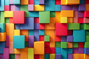 Poster - Colorful Cube Mosaic: A vibrant and playful arrangement of colorful cubes, creating a captivating abstract pattern. This image evokes a sense of energy, creativity, and endless possibilities.