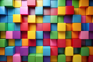 Poster - Colorful Cube Mosaic: A vibrant and playful arrangement of colorful cubes, creating a captivating abstract pattern. This image evokes a sense of energy, creativity, and endless possibilities.