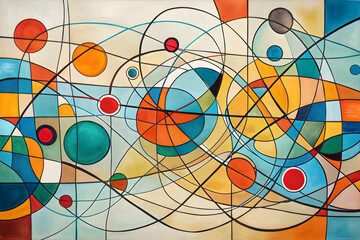 Poster - Abstract Interconnectedness: A vibrant and dynamic abstract illustration of colorful lines and spheres, representing the interconnectedness of ideas, thoughts, and relationships.  