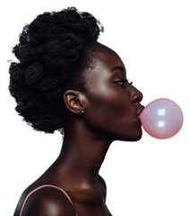 Sticker - PNG Woman blowing pink bubblegum