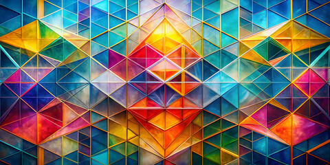 Canvas Print - kaleidoscope of geometry: a vibrant, abstract composition of colorful glass triangles forming a mesm