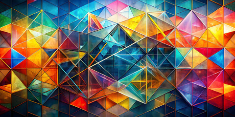 Canvas Print - kaleidoscope of geometry: a vibrant, abstract composition of colorful glass triangles forming a mesm