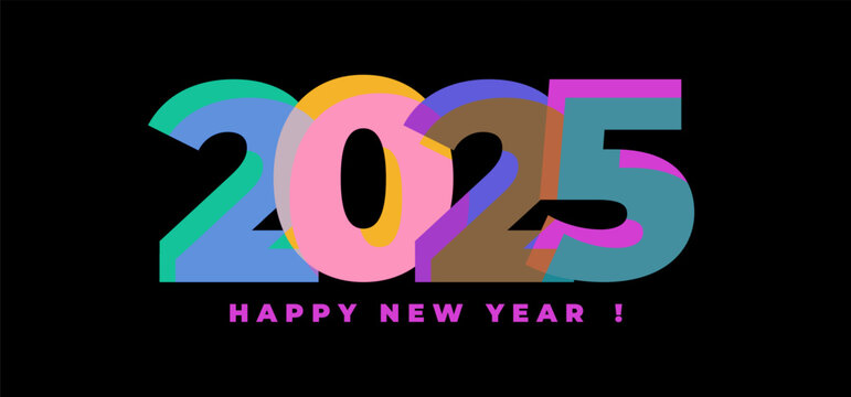 Happy New Year 2025. Modern background design with large color trend forms.