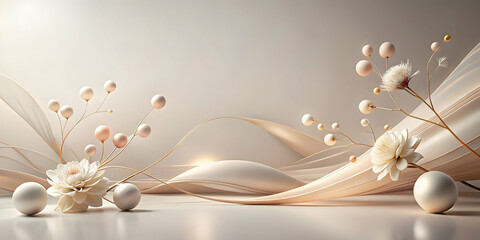 Poster - golden elegance: a symphony of gold and white, this 3d render features delicate leaves, shimmering s
