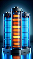 Poster - Powerhouse of Innovation: Glowing cylindrical servers power the future in a high-tech data center, representing cutting-edge technology and digital infrastructure.