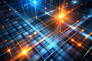 Poster - Digital Network Burst: A vibrant abstract representation of a digital network, showcasing the interconnectedness of data, technology, and information. A burst of light symbolizes the power and potenti