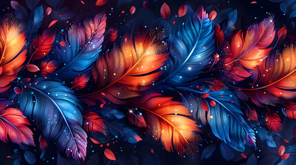 Wall Mural - Abstract Illustration of Colorful Feathers with Sparkle