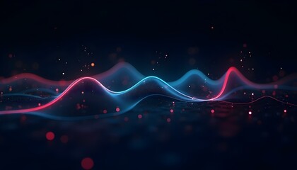 Wall Mural - colorful abstract waves of light with glowing particles in a dark background