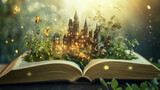  Książka otwierająca portal do fantastycznego świata. Z kart książki wyrastają niesamowite krajobrazy, pełne magicznych stworzeń, latających wysp, smoków i baśniowych zamków.
