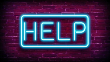 Wall Mural - neon backlit style of the word help on a brick wall background