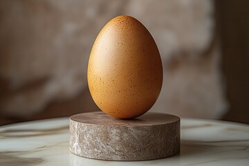 Single Brown Egg on a Stone Platform