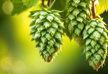 close view lush green hop cones hanging showcasing their rich color texture natural setting, hops, vine, plant, organic, leaf, agriculture, harvest, floral