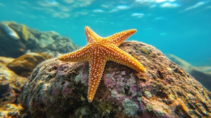 Wall Mural - Starfish on a Rock in the Clear Ocean