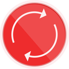 Poster - Circular red button showing two white arrows forming a circle and giving a reload symbol
