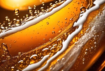 Wall Mural - close view foamy beer swirling crystal clear glass capturing bubbles rich color, amber, beverage, brew, chilled, craft, clarity, condensation, cold, draft