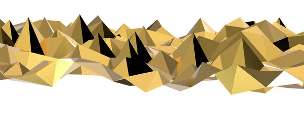 Poster - Abstract 3D render illustration,Surface gold crystal geometric triangle and Polygonal shapes template