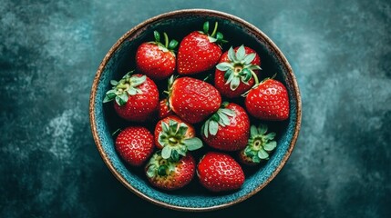 Sticker - Fresh Red Strawberries in a Blue Bowl