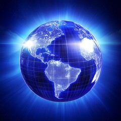 Wall Mural - Digital Grid Earth with Blue Light, 3D Rendering, Globe, Technology, Space , Global, Network