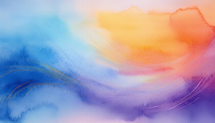 watercolor background, soft color blue, purple and orange abstract paint texture on paper