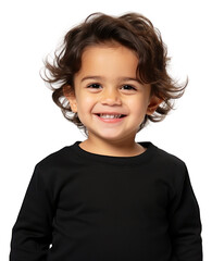 Sticker - PNG A male toddler smiling wearing a black long sleeve T-shirt portrait child smile.